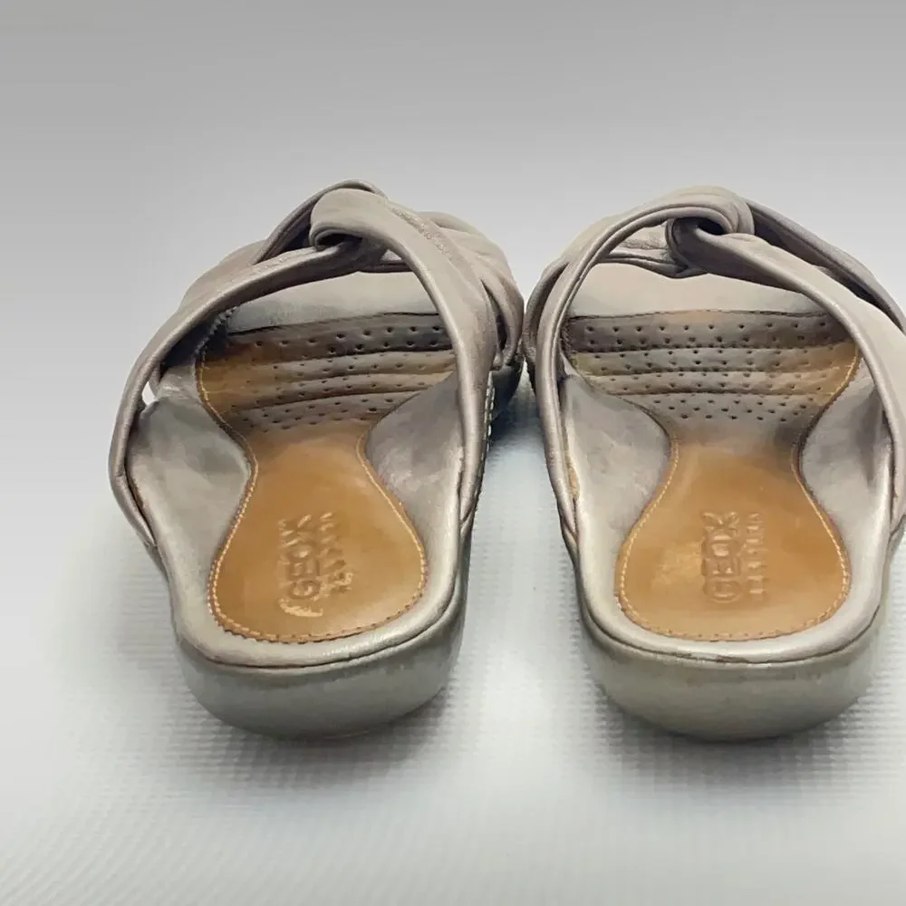Geox Metallic Taupe Twist Strap Vamp Slide Sandals Size 37